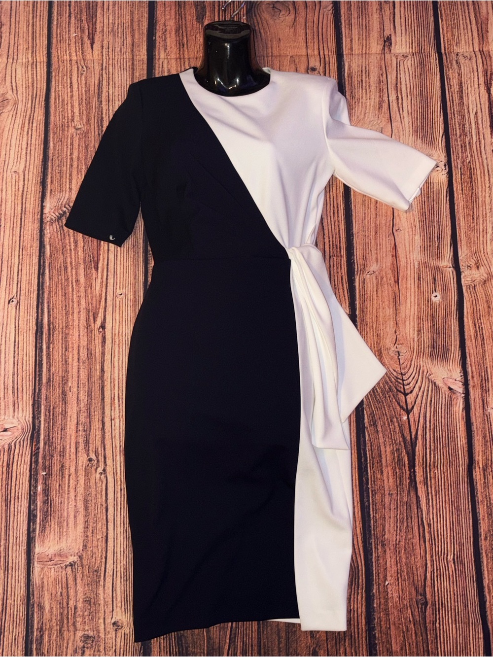 Calvin Klein Navy & White Colorblock Tie-Detail Midi Dress